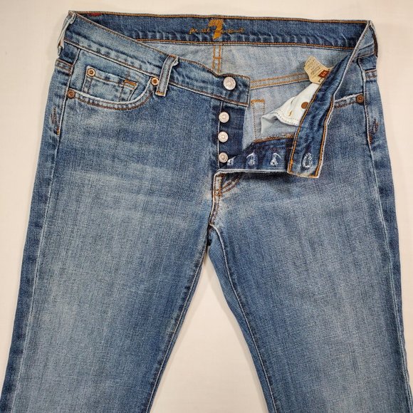 7 For All Mankind Jeans Boy Cut Womens Sz 29 Blue Denim Low Rise Bootcut USA VTG - Picture 5 of 16